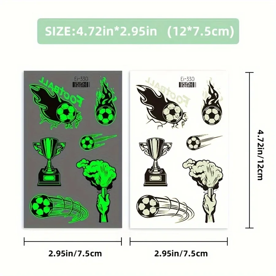 10 Sheets Football Luminous Tattoos Stickers Football Support Glow-in-the-Dark Temporary Tattoos Stickers Football Party Gifts Qme