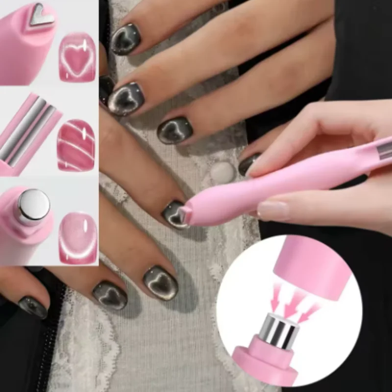 Cat Eye Nail Magnetic Stick Love Heart Snake Pattern French Cat Eye Nail Magnet UV Gel Polish Effect Manicure Design Tool Qme