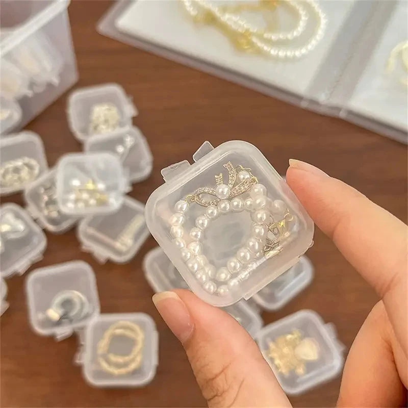 Mini Plastic Jewelry Storage Box Square Transparent Flip Portable Pill Container Jewelry Holder Packaging Earrings Display Case Qme