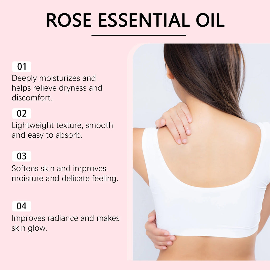 Rose Essential Oil Nourishing Moisturizing Soothing Dryness Skin Soften Delicate Smoothing Massage Essential Oil for Face Body Qme