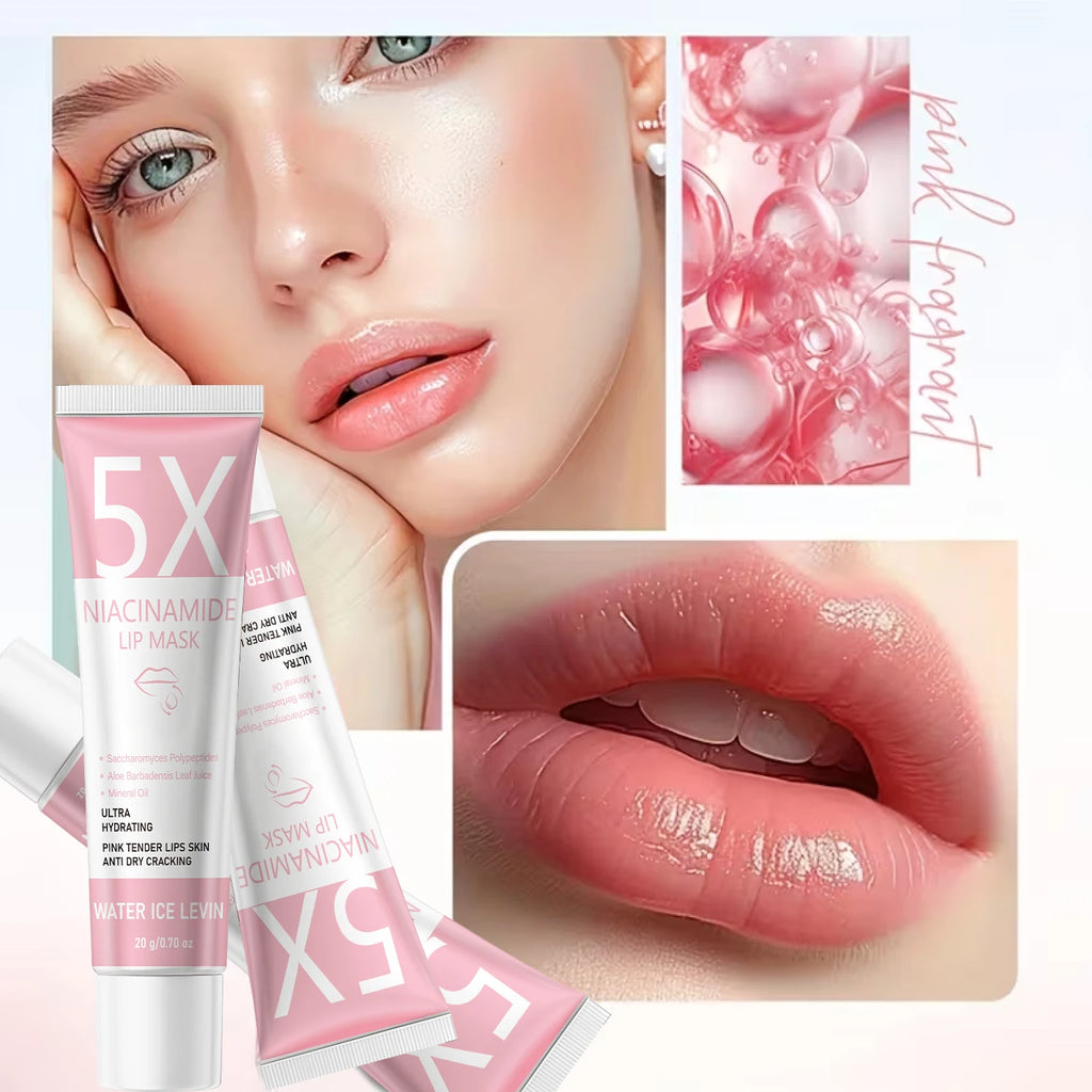 5X Niacinamide Lip Mask, Ultra Hydrating Anti-Dry Crack, with Saccharomyces Polypeptides & Aloe, Soft Pink Tender Lips Qme