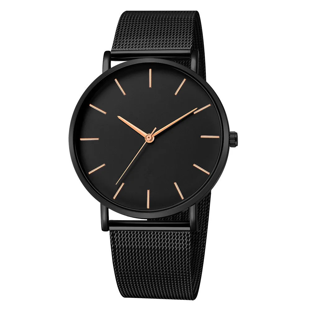 2026 Men's casual wristwatch fashionable Geneva couple men's and women's simple business mesh with quartz watch Qme Black Rose