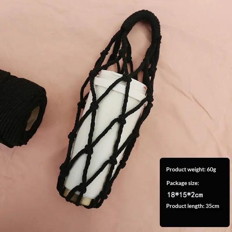 Handmade Macrame Water Bottle Sling Multicolor Cotton Rope Net Bag Qme A10