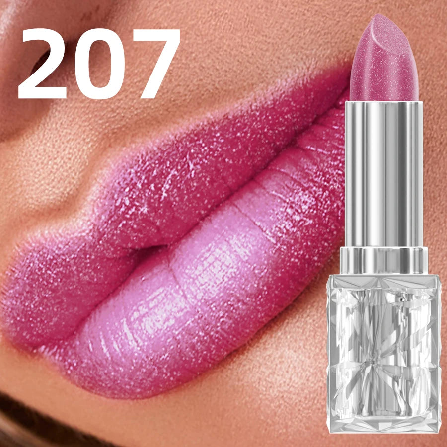 7 Colors Sparkling Metallic Finish Lipstick Hydrating Red Pink Qme 207