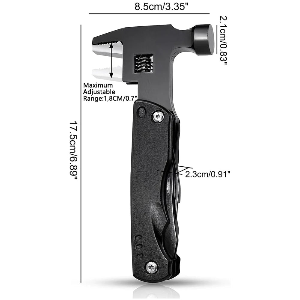 Adjustable Wrench Multitool Hammer for Survival,14in1 Emergency Escape Tool With Knife,Plier,Screwdrivers,Saw,Fish Descaler etc Qme