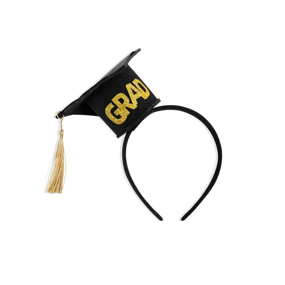 Celebrate Graduation Headband Non-slip Shiny Doctor Hat Hair Hoop with Tassels Glitter Graduation Cap Hairband Party Favors Qme Style 1
