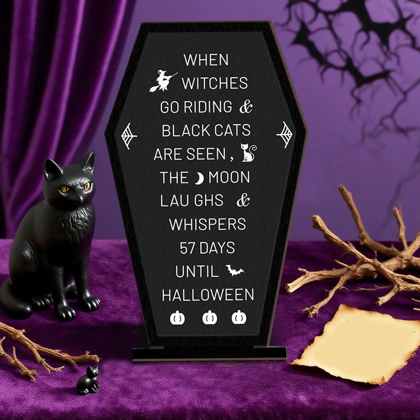 Halloween Table Sign Coffin Wooden Decor Message Board Display Qme