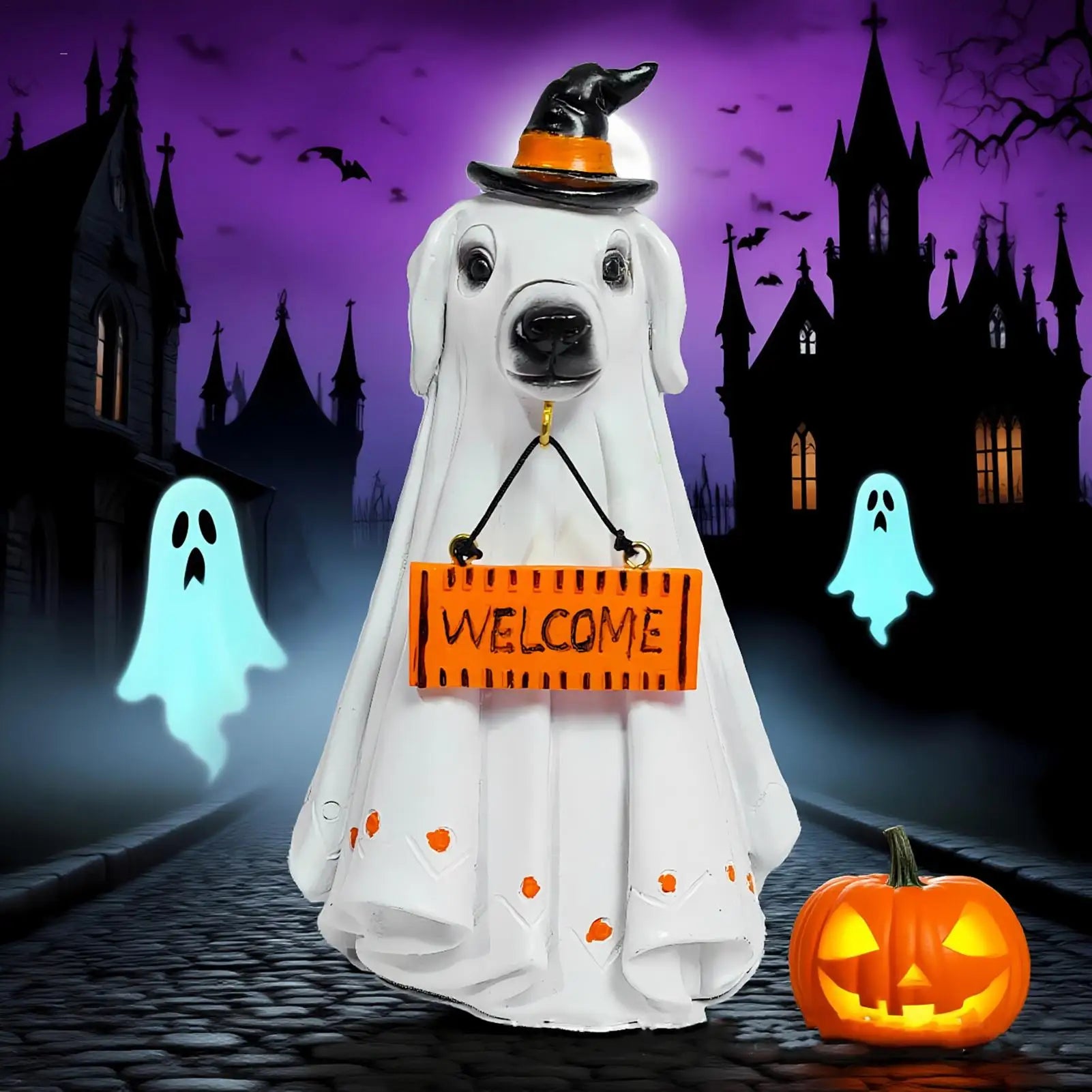 Halloween Figurines Spooky Resin Ghost Animal Statue Decorations Qme