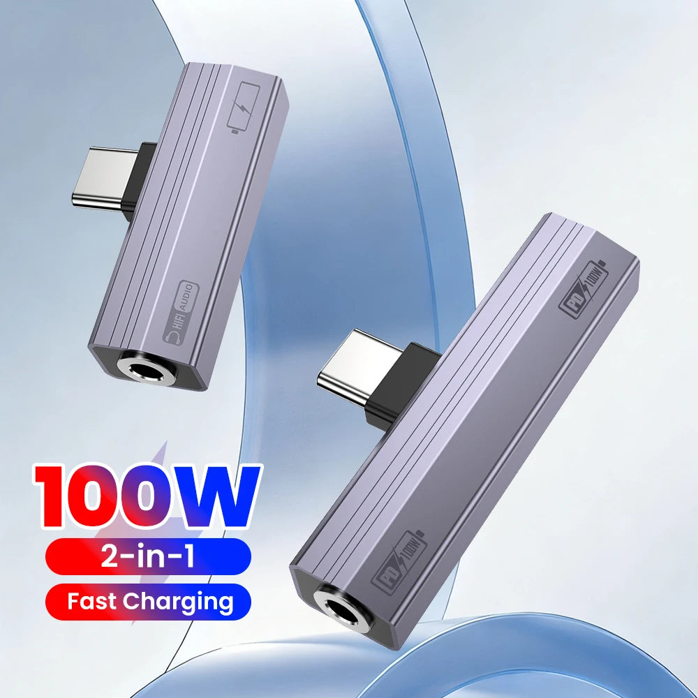 10W/100W Charging Audio Adapter 2 IN 1 USB Type C To 3.5 Jack Earphone Adapter USB-C 3 5mm Audio Converter For IPhone 15 16 17 Qme