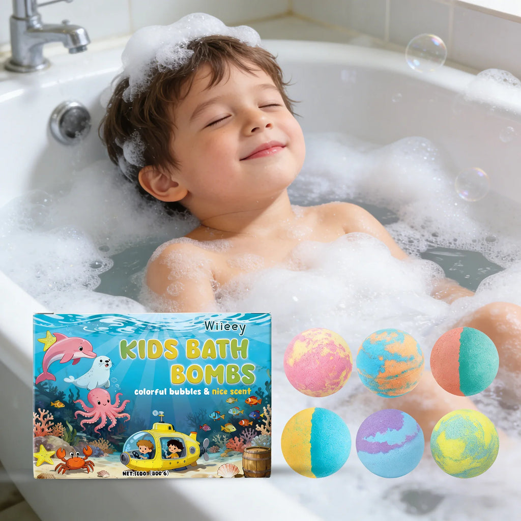 Wiieey Bath Balls for Kids Gentle Skin Cleansing Deep Hydration Calming Scent Infusion Rich Bubble Soothing Bath Bombs 180g Qme