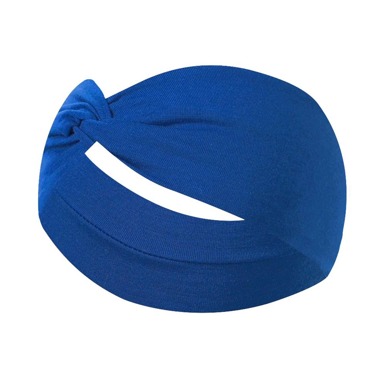 Unisex High Elastic Running Fitness Headband for Sports Yoga Solid Sweatproof Elastic Cotton Headscarf Wash Face Shower Supplies Qme Royal Blue