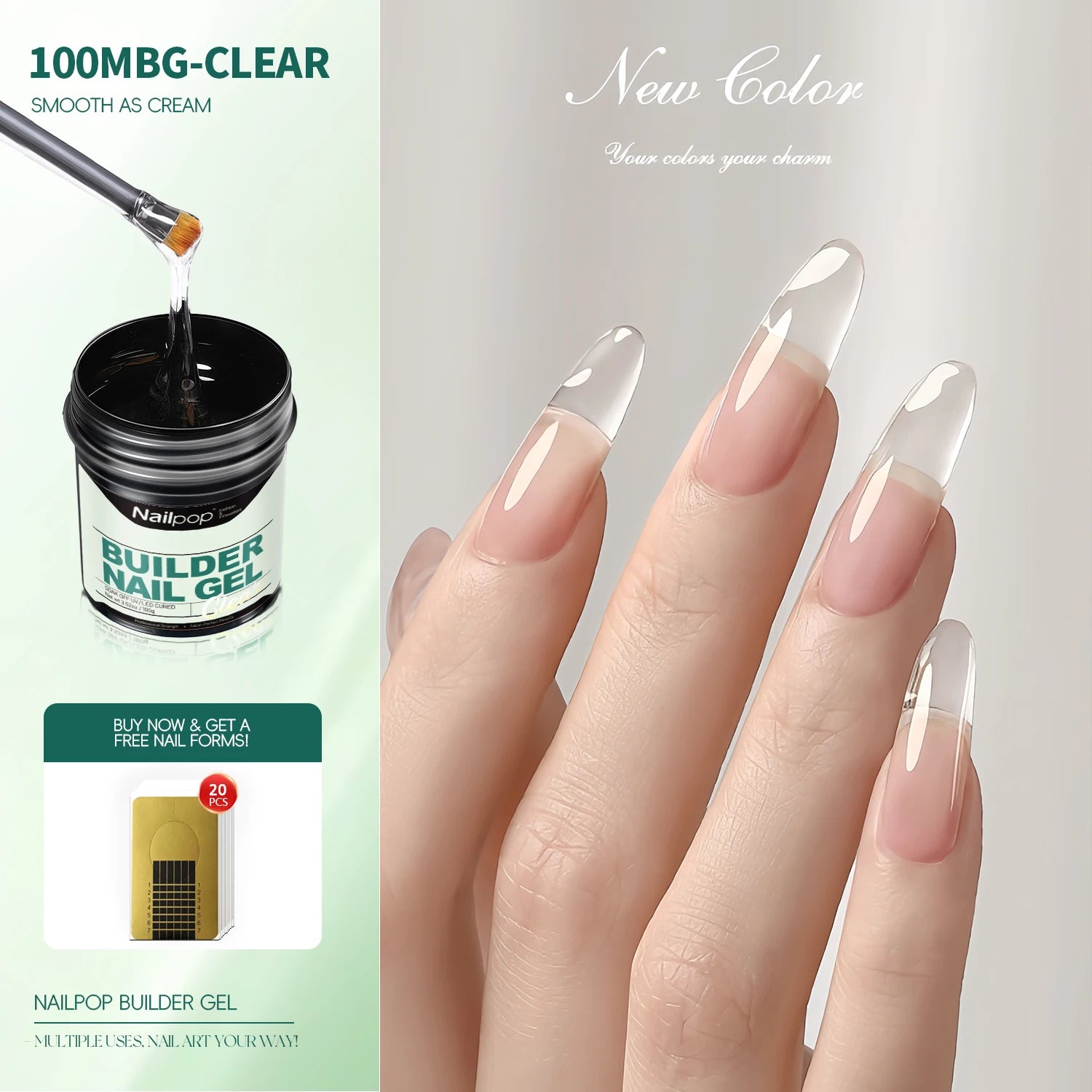 Nailpop100g Milky Smooth Builder Gel Large Capacity Nail Extension Qme 100MBG-Clear