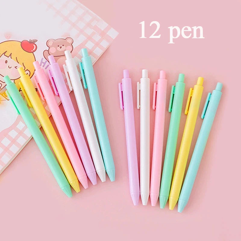 6/12 Pcs Cute Macaron Retractable Gel Pens, 0.5mm,Quick Dry Black Ink Gel Pens, Aesthetic Pens for Journaling Fine Tip Pens Qme 12 pen black