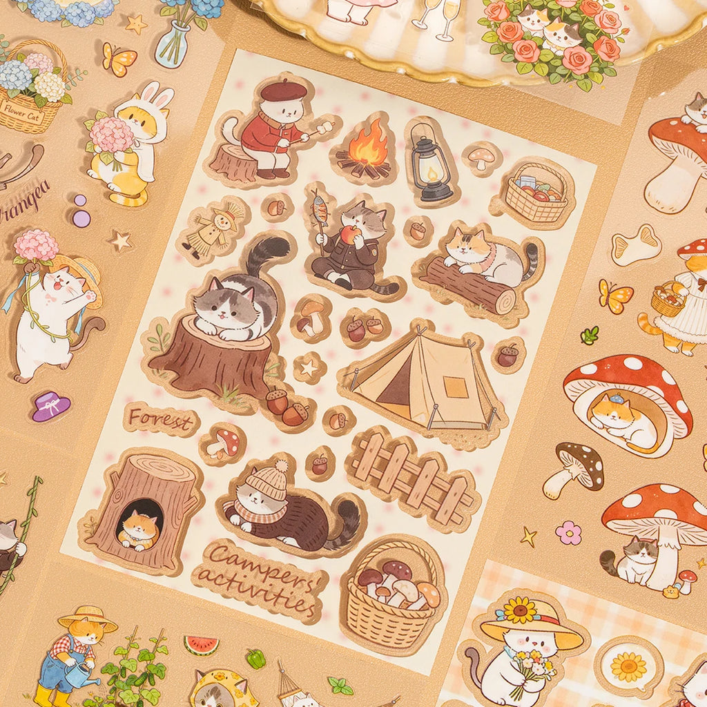 20Pcs Cute Cat Themed Die-Cut Stickers Book for DIY Flash Decorative Scrapbook Phone Case Collage Aesthetic Stationery Material Qme