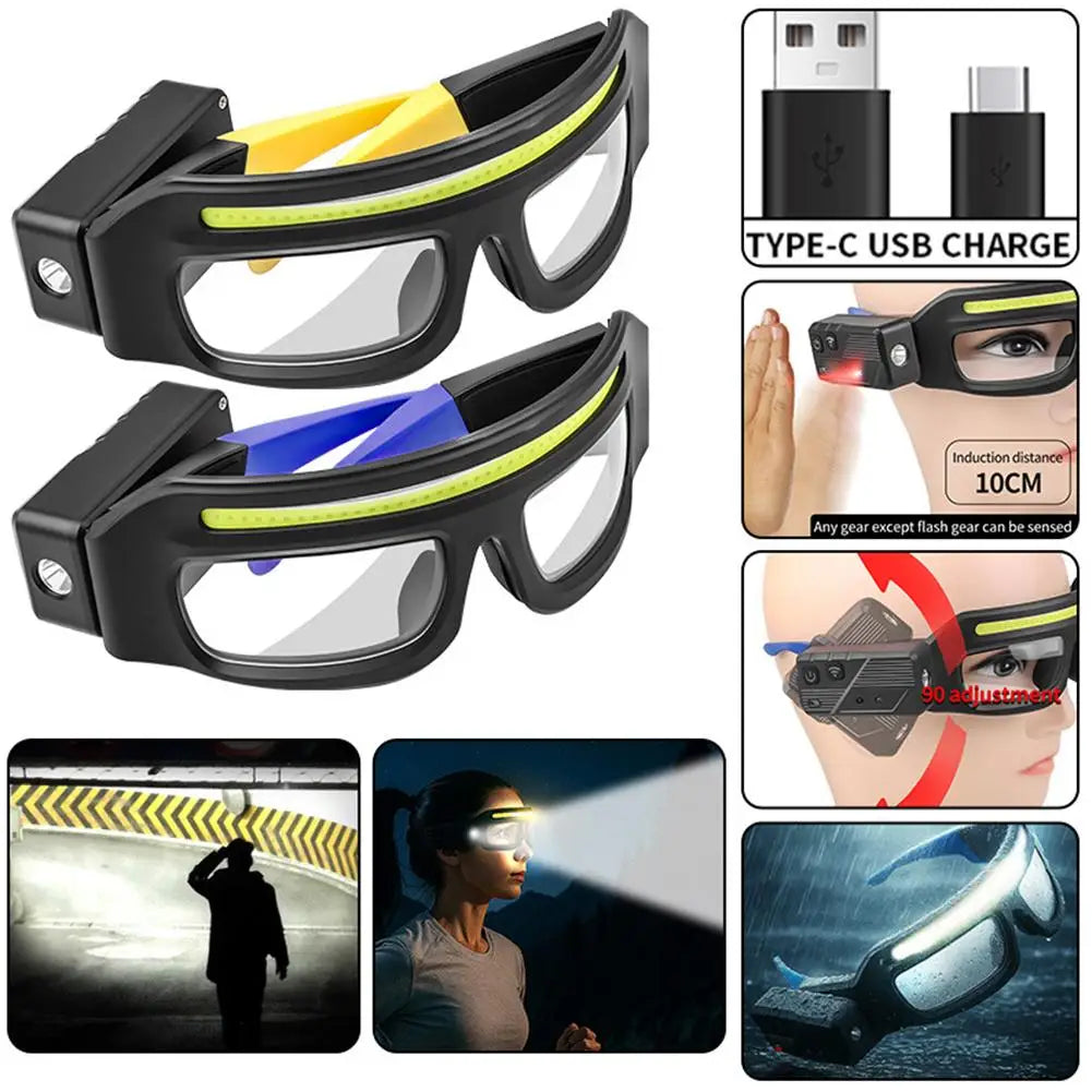 Rechargeable LED Headlamp Glasses ,Detachable Sunglasses,Hands-Free LED Headlight for Night Running,Waterproof Safety Glasses Qme