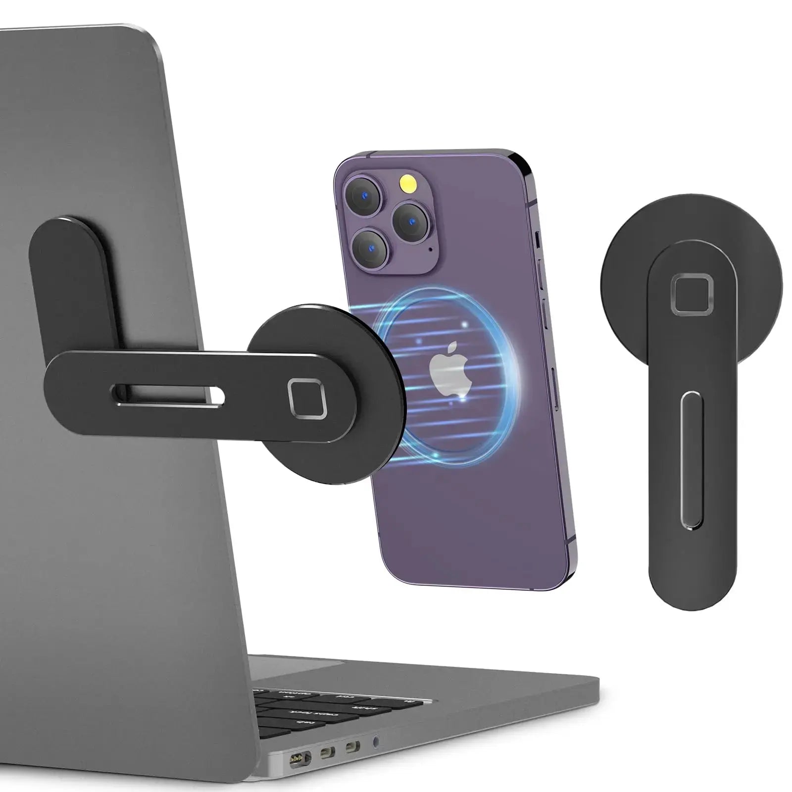 Magnetic Laptop Phone Holder Computer Monitor Side Cell Phone Slim& Foldable For iPhone 14/13/12 Series Case and All Phone Qme