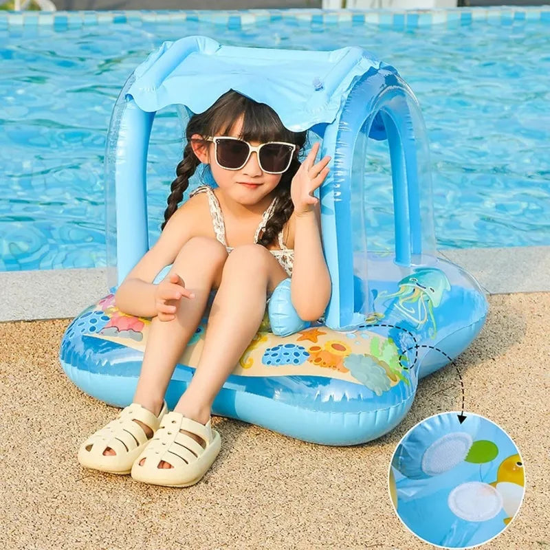Baby Pool Float with Sun Protection Canopy Blow Up Swimming Pool Toys for Toddlers Baby Pool Float Toddler Pool Float for Baby Qme