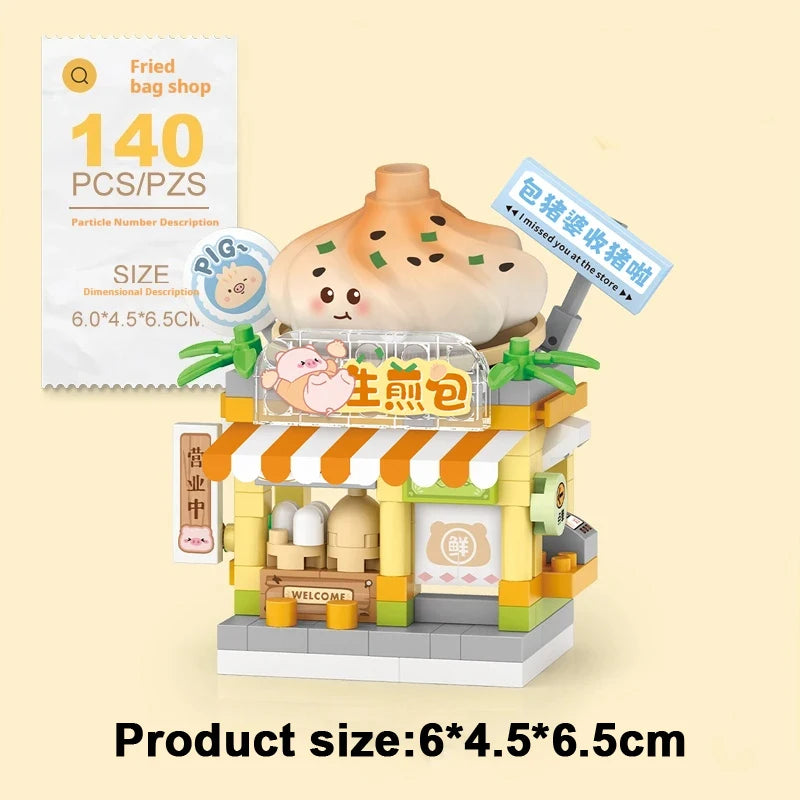 Restaurant Dessert Coffee Pet Fruit Store Street View Food House Building Blocks Kit Girls Bricks Model Kids Toy Boy Child Gifts Qme Opp bag 7