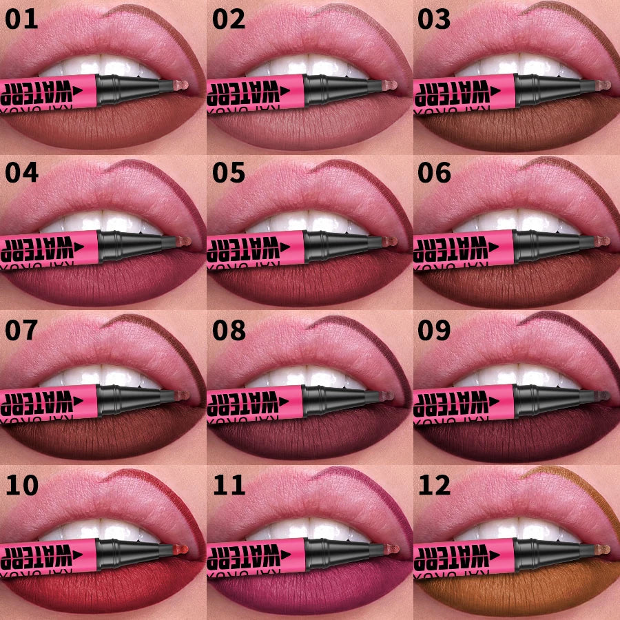 Liquid Matte12-Color Lipliner Pencil Waterproof Plumping Stain Qme