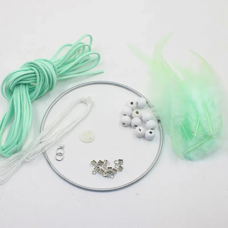 Dreamcatcher Accessories Kits Fashion DIY Crochet Feather Dream Catcher Kit Hanging Decoration Wall Ornaments Home Decor Hanging Qme Green