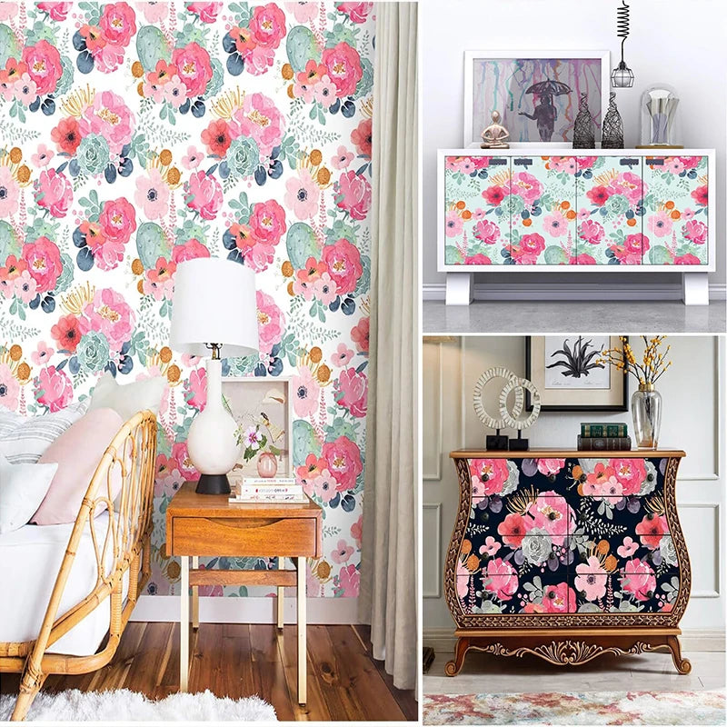 Floral Self Adhesive Wallpaper Waterproof Removable Wall Decal Qme
