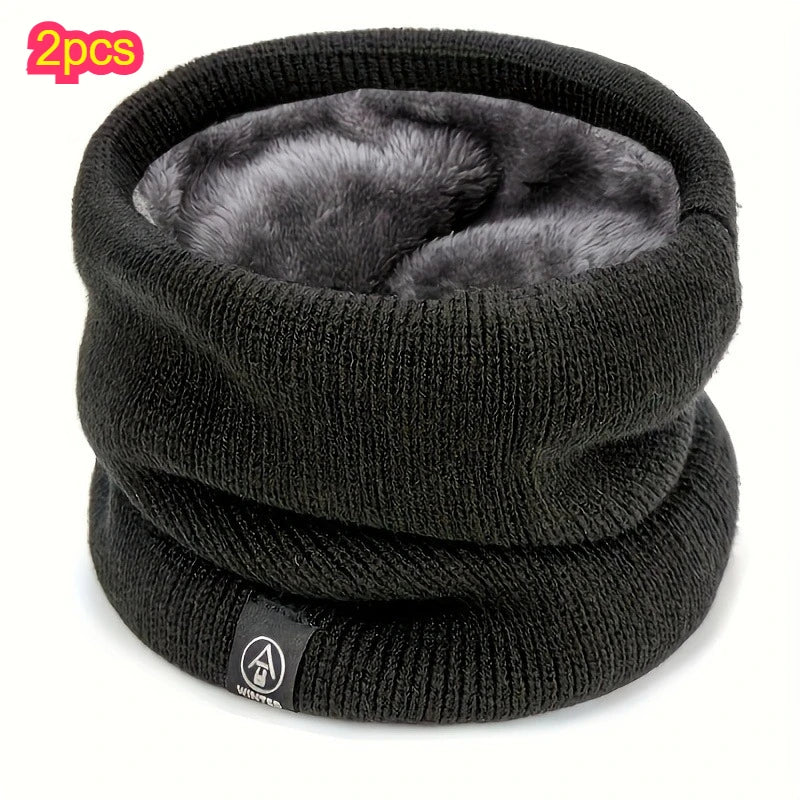 Multifunctional Thermal Knit Neck Tube Scarf Windproof Cold Proof Face Mask Neck Warmer For Ski Running Daily Wear Qme Black 2pcs