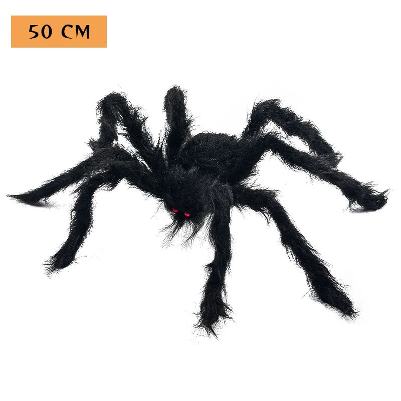 Big Plush Spider Halloween Decoration Scary Lifelike Plush Spider Cobweb Ghost Festival Prop Haunted House Garden Party Decor Qme 50cm