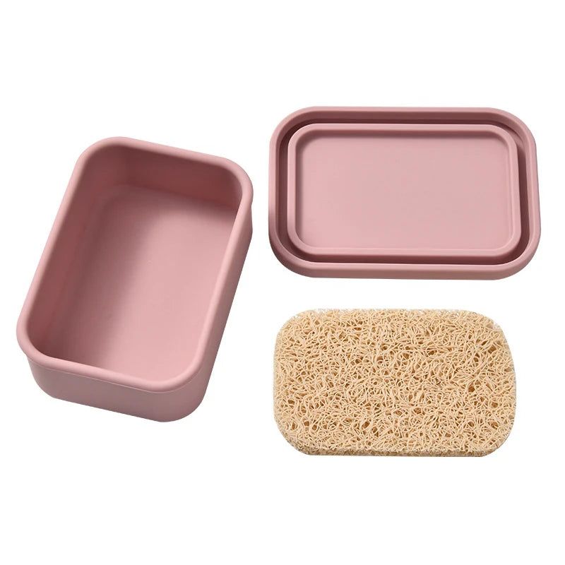 Large Leakproof Travel Soap Case Silicone Box Draining Layer Enhanced Qme Pink