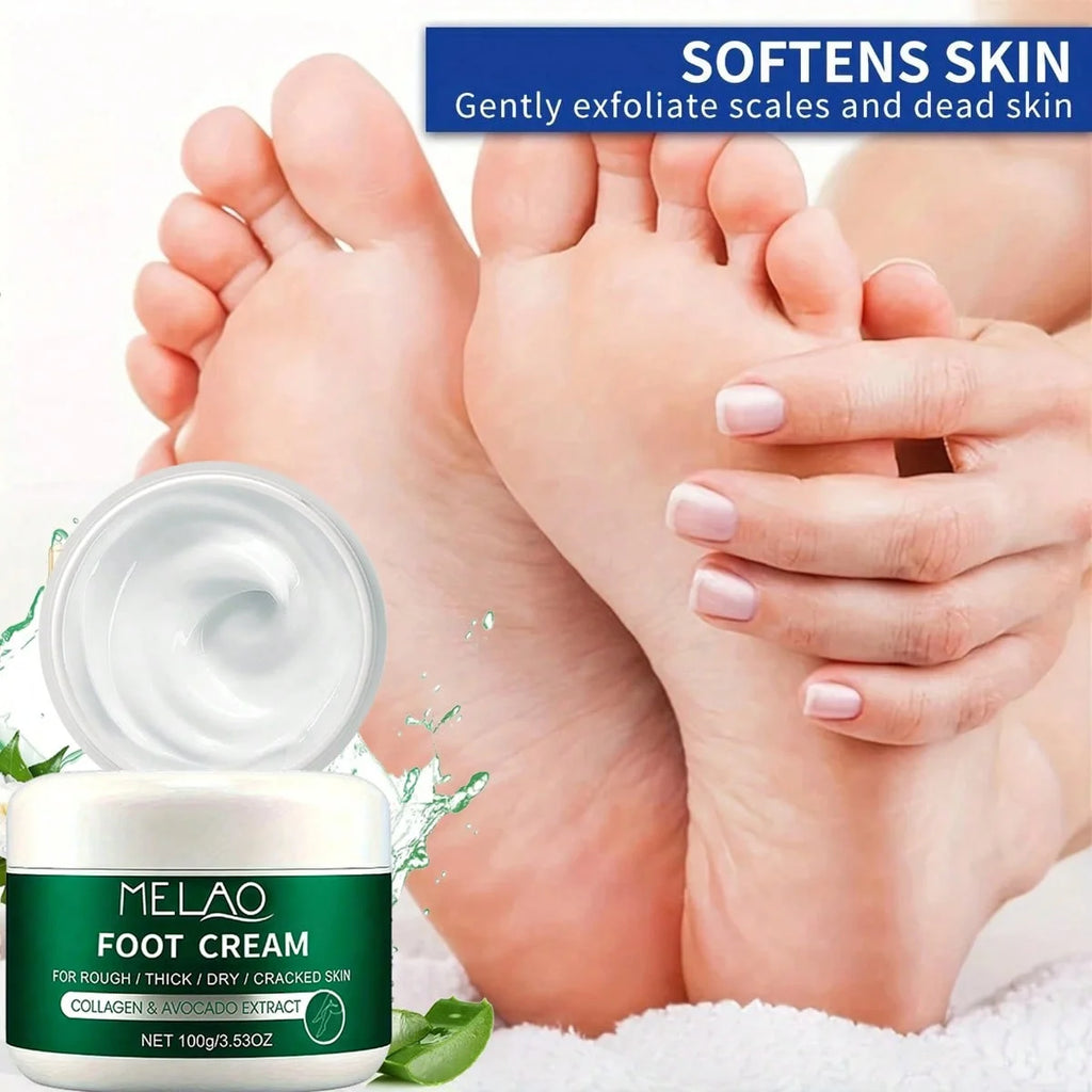 MELAO Collagen Foot Cream for Cracked Heels & Dead Skin - Avocado Extract Formula Repairs Dry Feet, Softens Rough Skin Qme