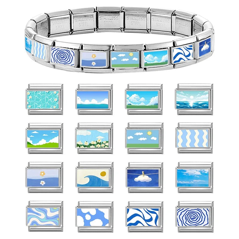 Original Design Light Bulb Sky Cloud Themed Italian Charm Bracelet Stainless Steel Jewelry Link Fit 9mm Bracelet Making DIY Bead Qme