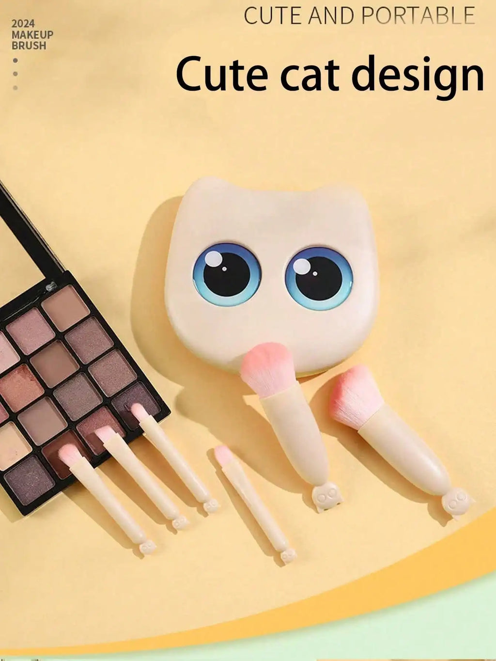 1 Box Mini Cute Cat Design Portable Makeup Brush Powder Eyeshadow Qme