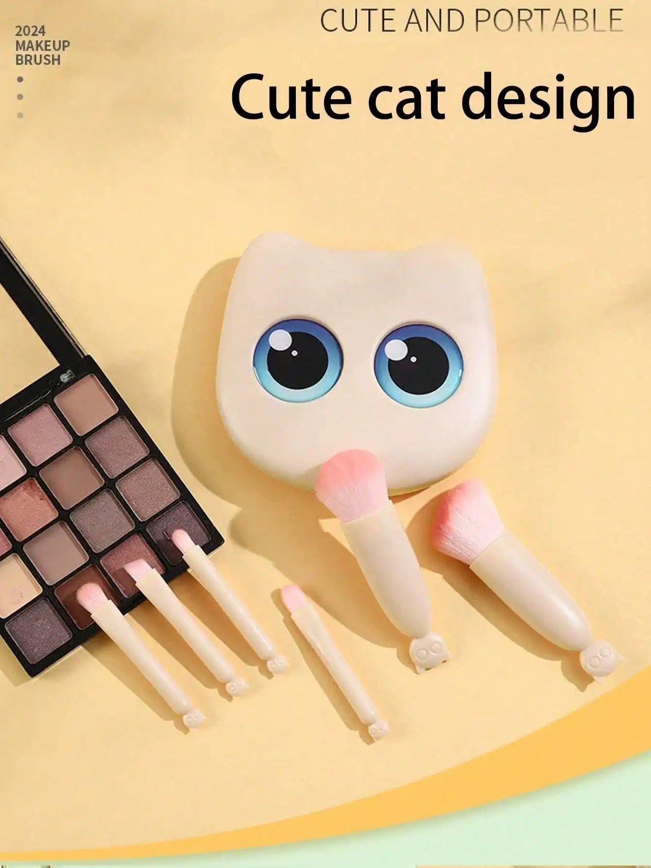 1 Box Mini Cute Cat Design Portable Makeup Brush Powder Eyeshadow Qme