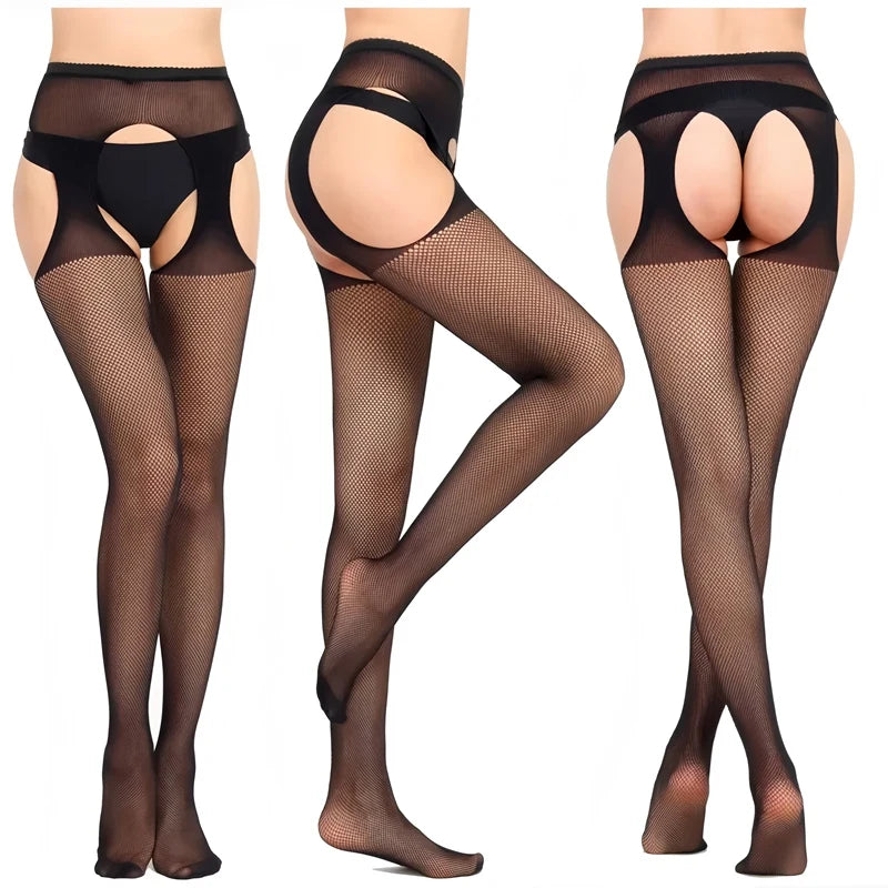 Fashion Black Hollow-out Goth Fishnets Pantyhose Faux Thigh Tights Qme E One Size