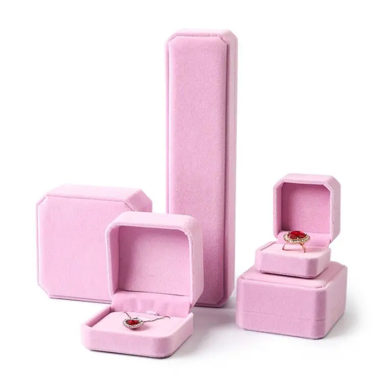 Velvet Jewelry Box - Storage Case for Rings Necklaces Bracelets Ring Box Gift Box Earring Holder Gift Box Necklace Organizer Qme Pink RingBox