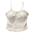 Streetwear Ruffle Sweet Crop Slim Fit Bowknot Women's Camisole Summer Qme White One Size