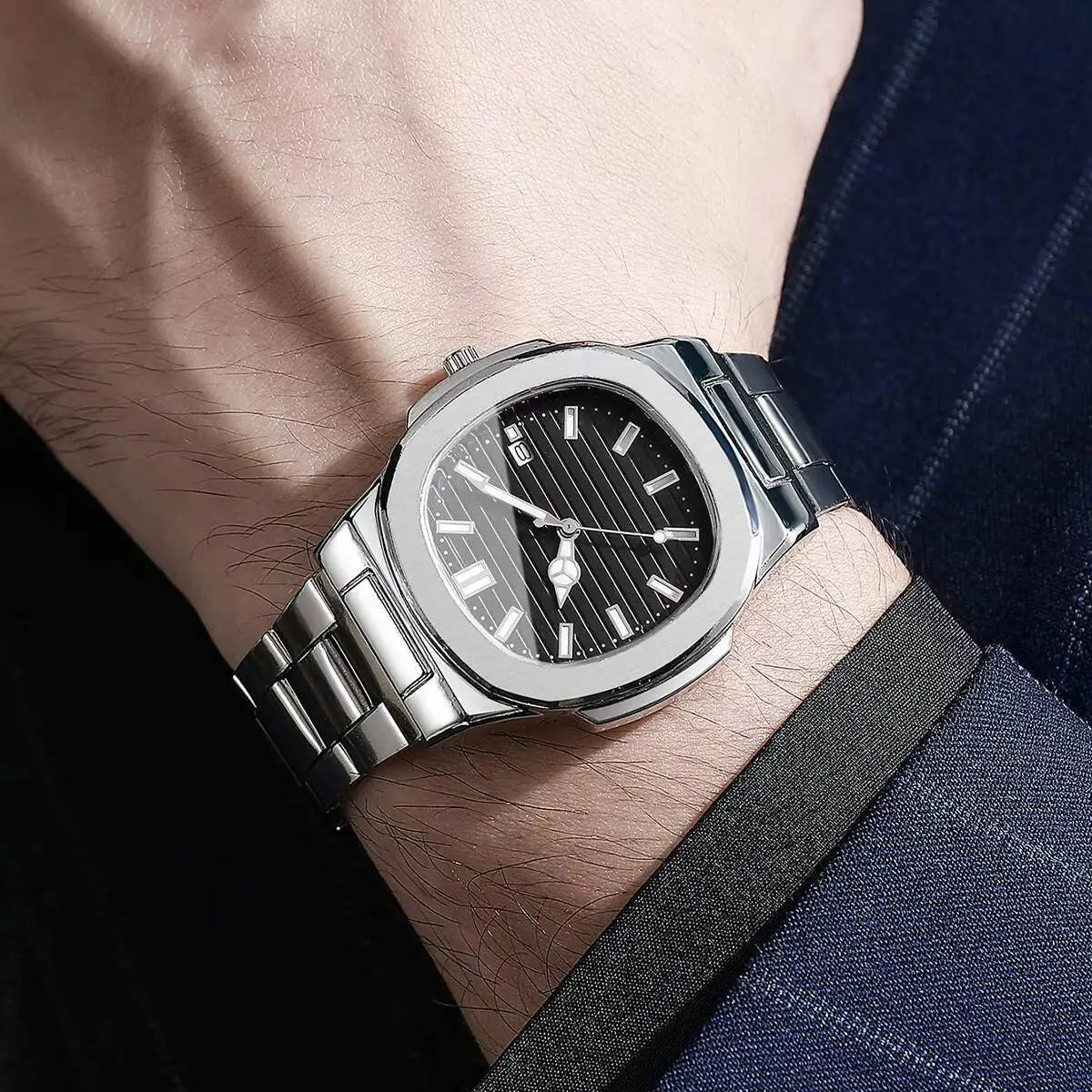 2/4PCS Luxury Men Business Watches Set Fashion Square Dial Quartz Wristwatch with Calendar（Without Box） Qme