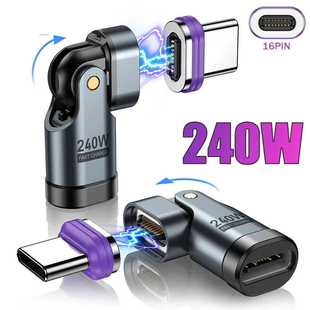 16Pin 240W Magnetic Adapter USB-C to Type C Fast Charging Converter 180° Rotation Type C Quike Charging Connector For Smartphone Qme