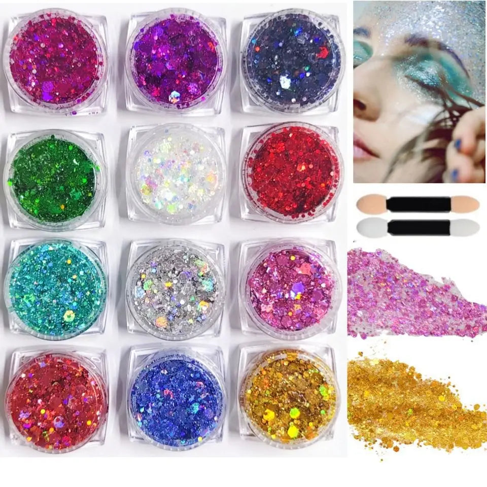 Glitter Gel Face 12 Colors Holographic Sequin Makeup Festival Body Qme