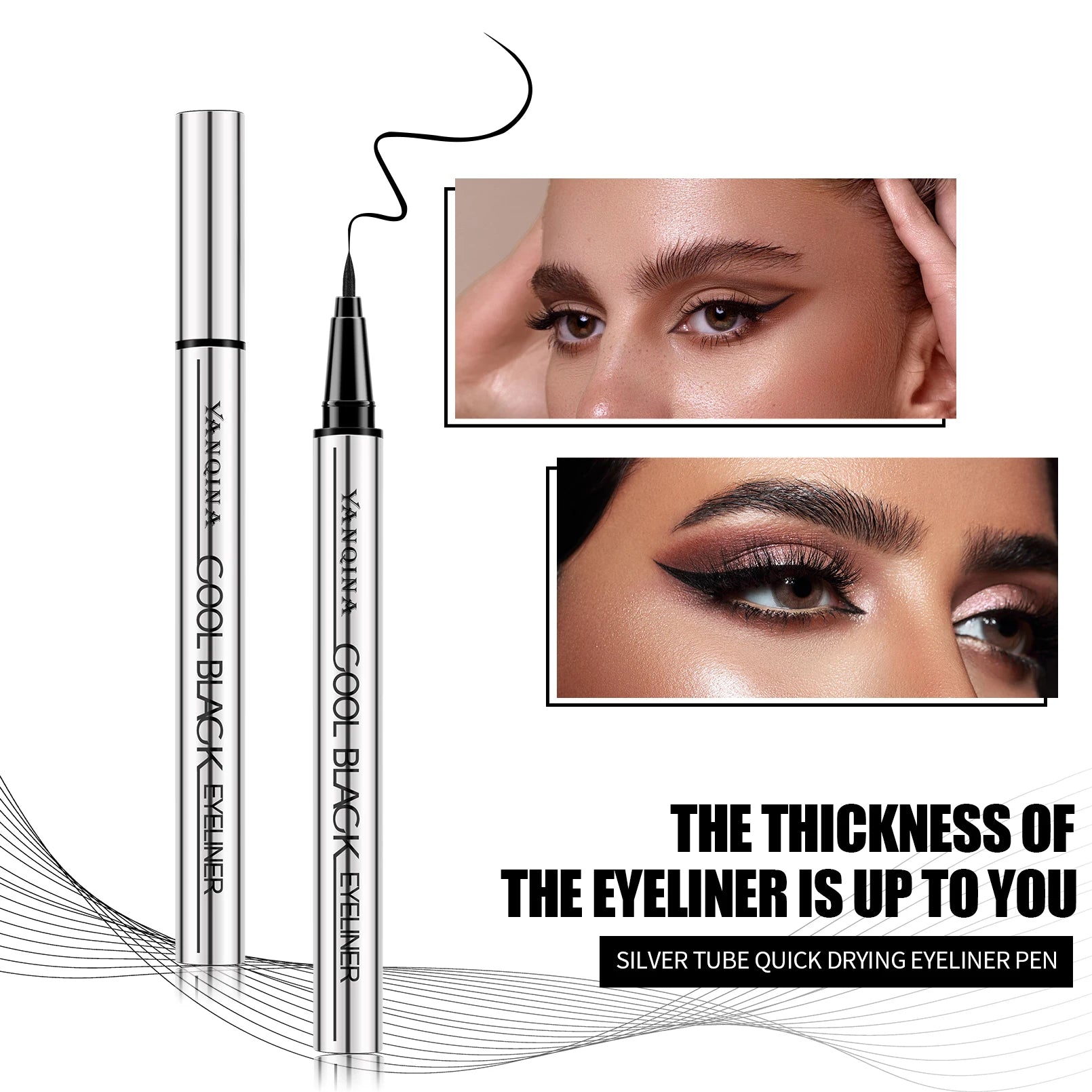 Waterproof Liquid Eyeliner Pen Sweatproof Long Lasting Smudge Resistant Smooth Texture 2 Colors Brown Black Beginner Eye Makeup Qme
