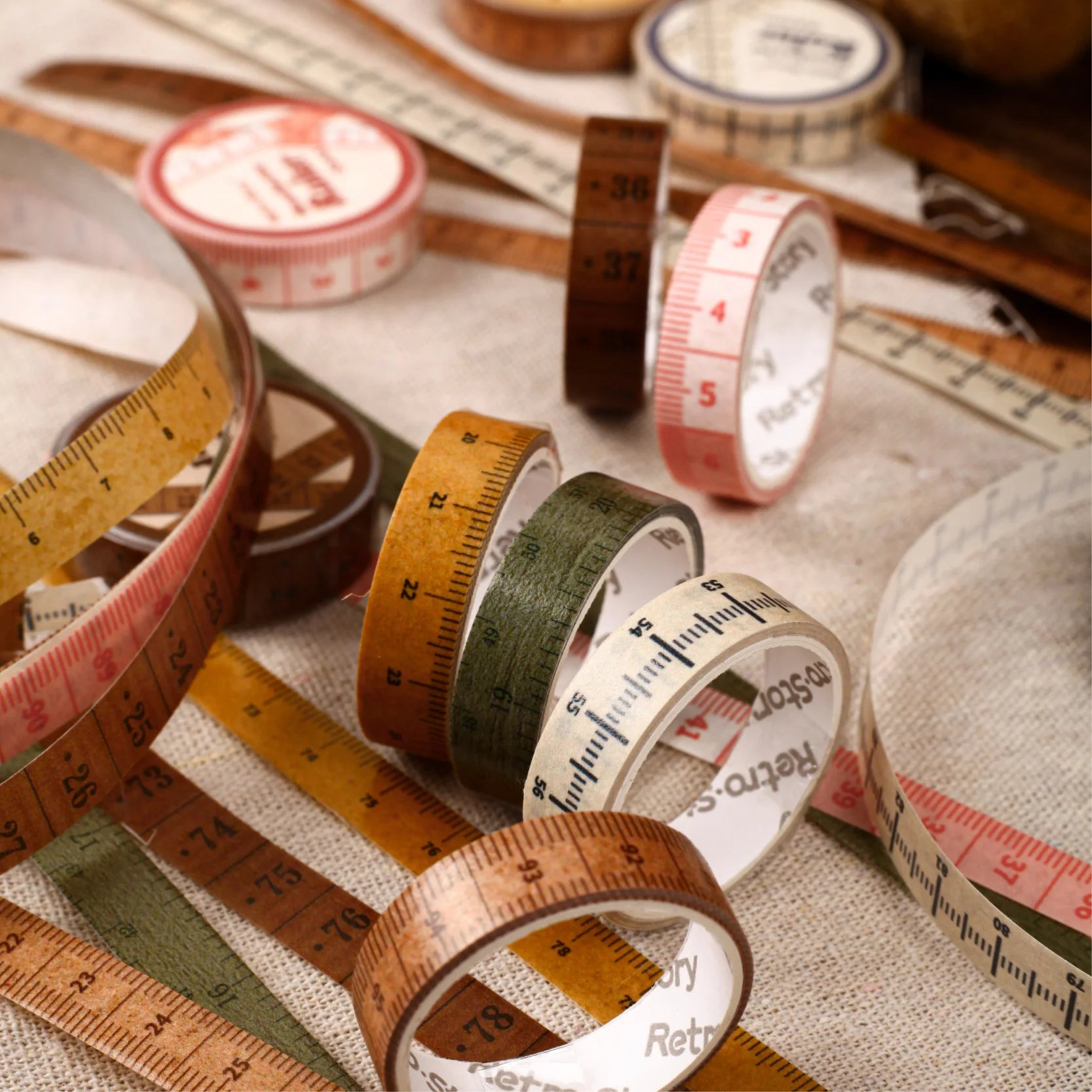 1 Roll Vintage Measuring Tape Theme Washi Tape for Journal Scrapbooking DIY Collage Art Phone Case Decoration Qme