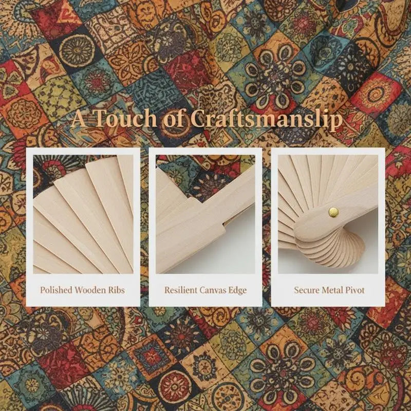 Vintage Bohemian Cork Folding Fan Props Graft Hand Held Home Decor Qme