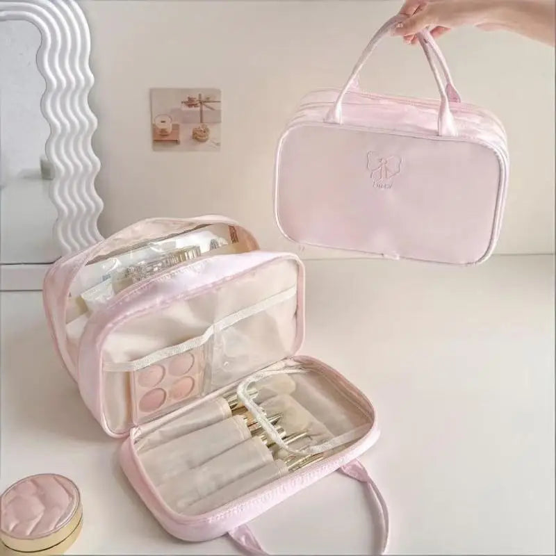 Large Capacity Portable Travel Cosmetic Bag Women's Lightweight Nylon Storage Organizer For Toiletries Easy To Carry Daily Use Qme