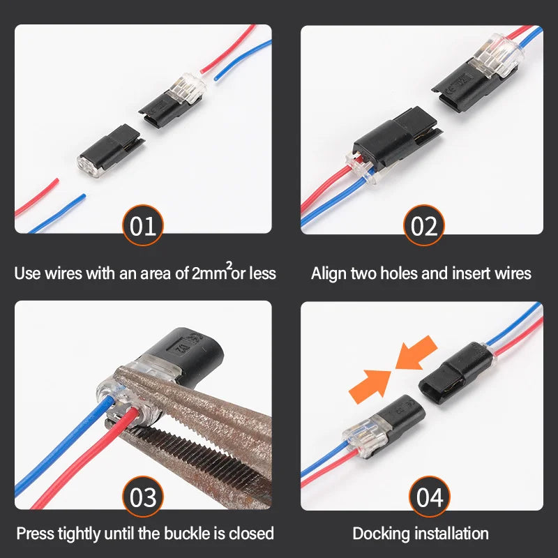 Electrical Wire Terminal No Stripping Quick Cable Connectors Dual Line Interconnection Detachable Safety Electric Wire Connector Qme