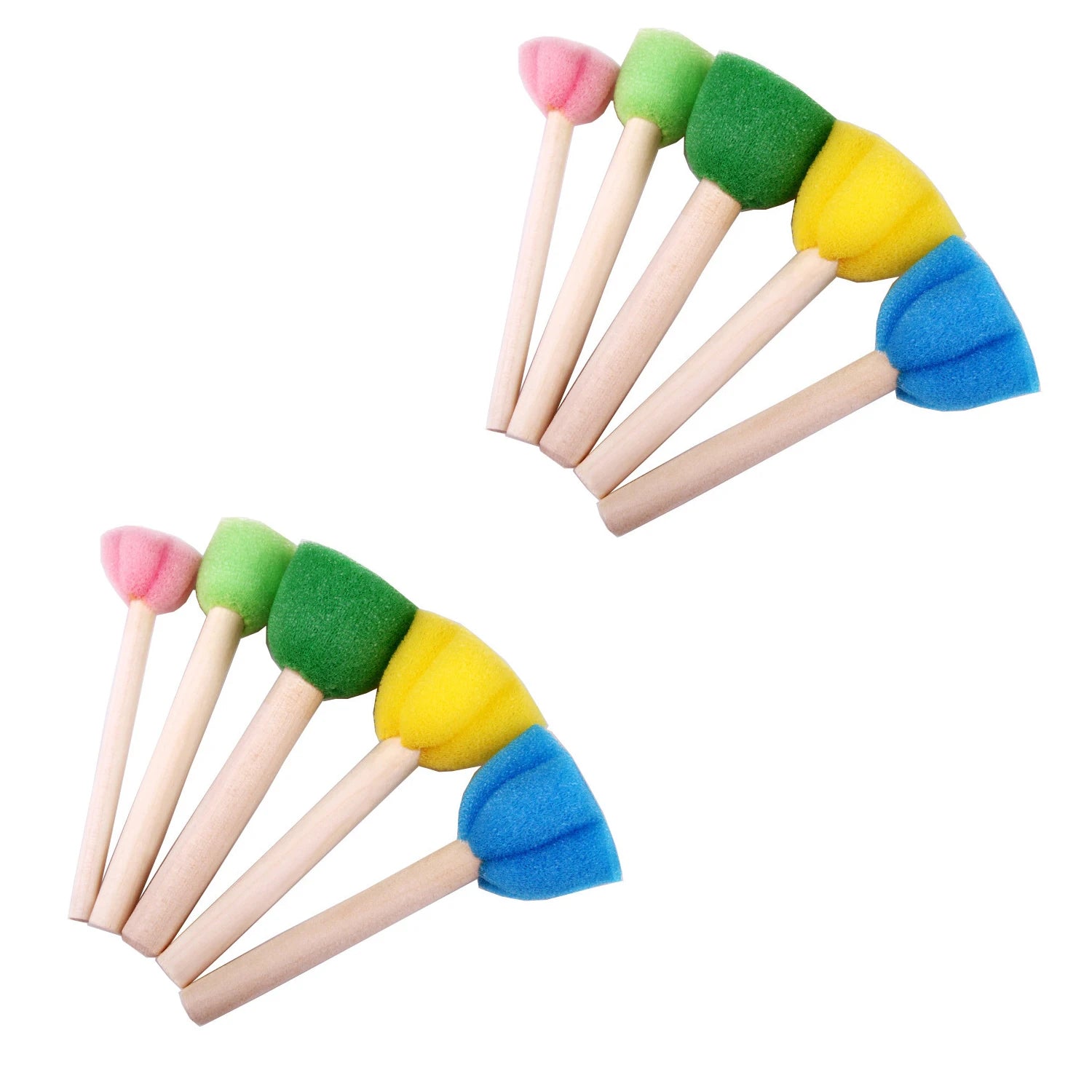 Foam Sponge Brush with Wooden Handle Round Flower Multi Size Painting Tools for Kids Children DIY Acrylic Watercolor Varnishes Qme 10Pcs