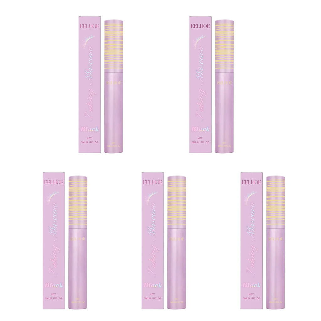 Black Lengthening Mascara Natural Volumizing Curling Eyelashes Smudge-Proof Waterproof Clump-Free Gentle Care Black Mascara 5ml Qme 5 x 5ml Boxed