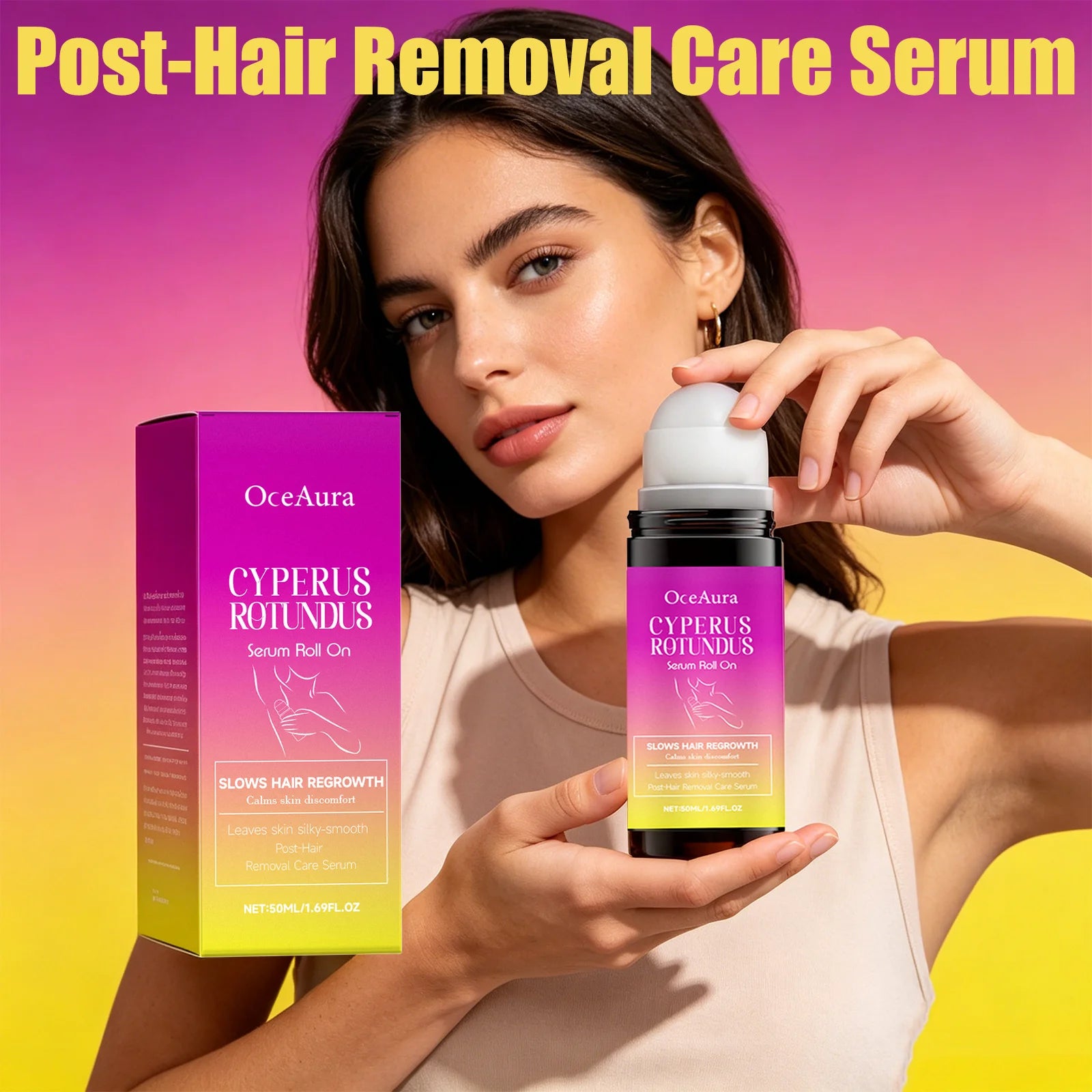 OceAura Post-Hair Removal Care Serum Roll On Hair Regrowth Slowing Skin Soothing Skin Discomfort Calming After Shave Serum 50mL Qme