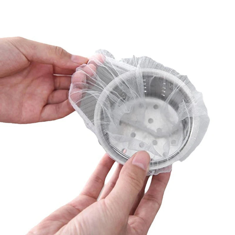 Count 100 Disposable Mesh Sink Strainer Bags Kitchen Drainage Garbage Qme