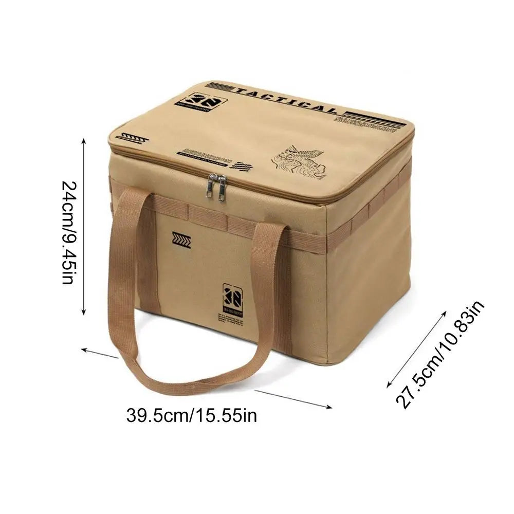Camping Storage Bag Camping Cookware Organizer Tote Bag 30L Utility Duffel Foldable Container with Handle for Moving Dorm Garage Qme Khaki