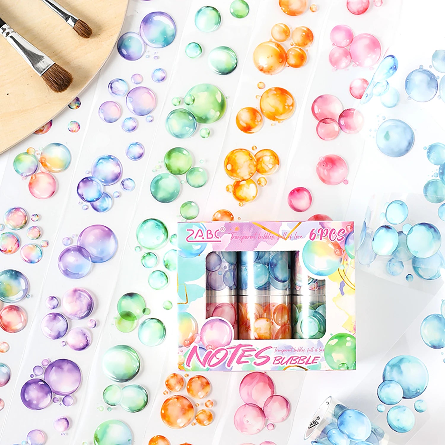 6 Rolls/Set Kawaii Stationery Colorful Bubble Themed Masking Tape for Journal Materials Collage Decorative Scrapbooking Stickers Qme