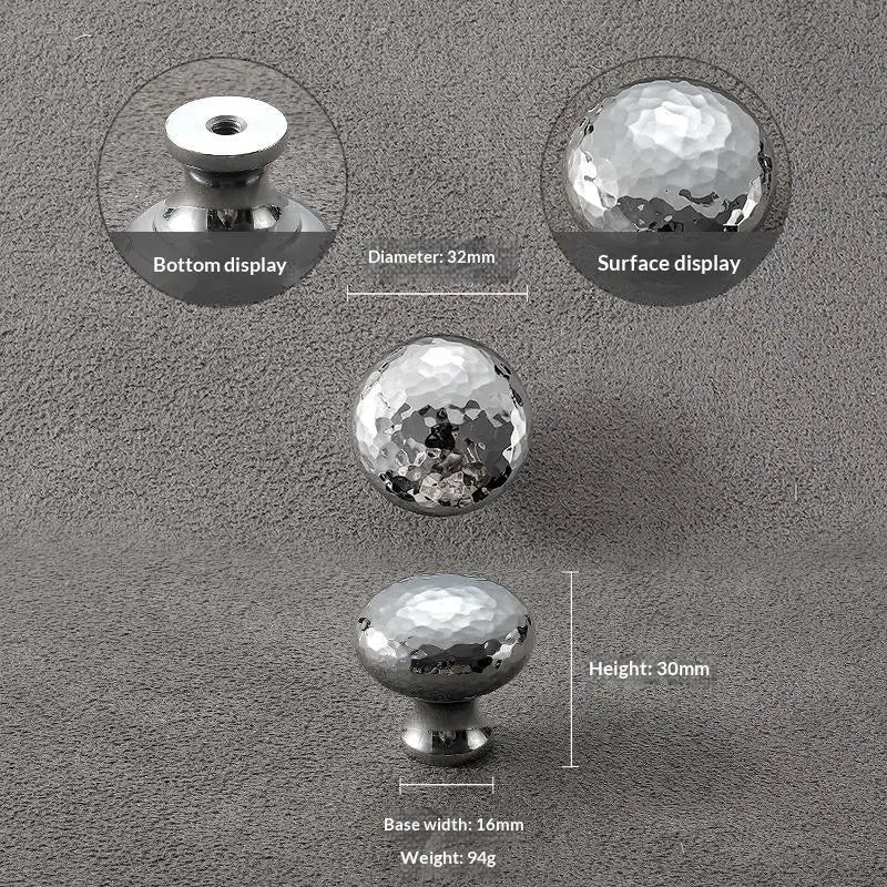 Brass Silver Ball Furniture Pull Handles - Hand-forged Hammer Cabinet Door Drawer Knob Kitchen Wardrobe Cupboard Hardware Qme A3